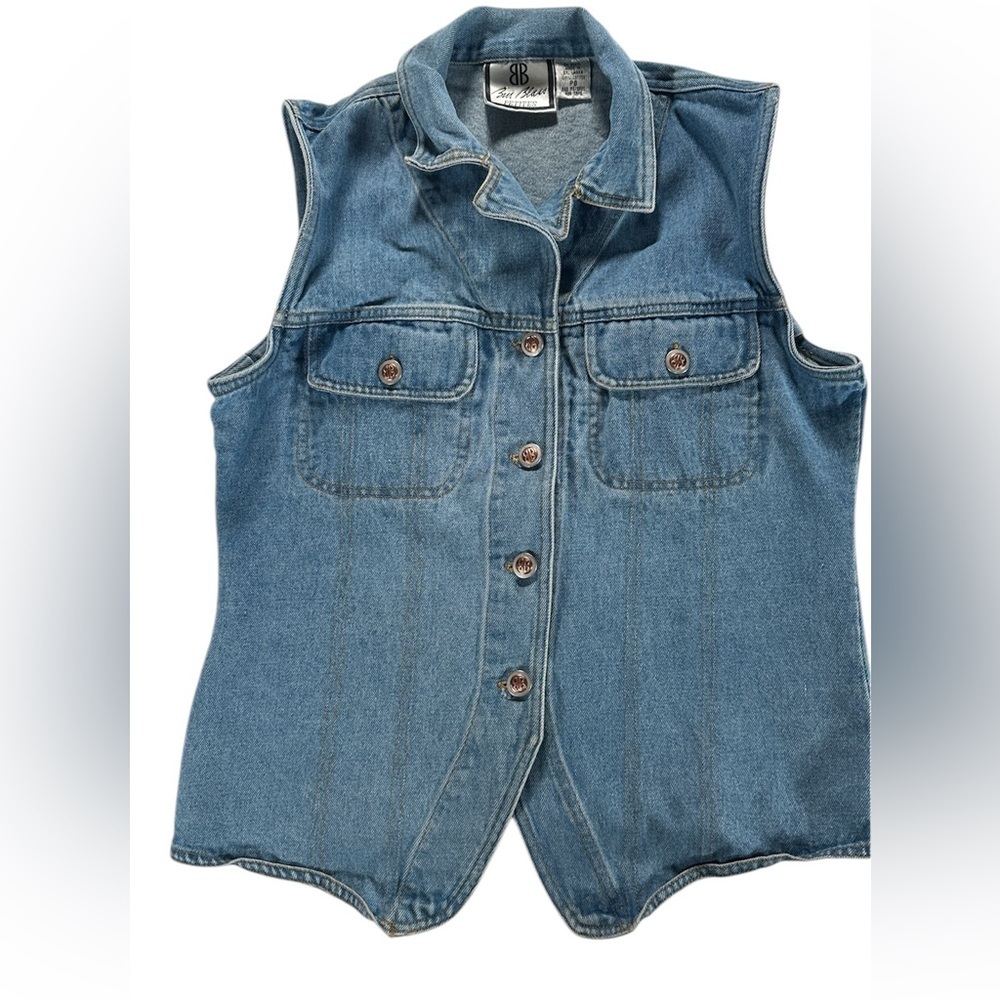 Vintage Bill Blass Denim Waistcoat Vest Sleeveless Jacket Blue Denim  Size PS